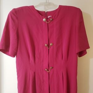 MS Chaus Vintage Shoulder Pad Hot Pink Dress 14
